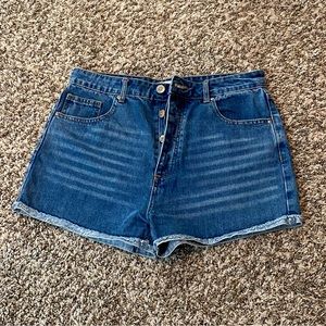 Forever 21 High Waist Denim Button Fly Cuffed Jean Shorts 30